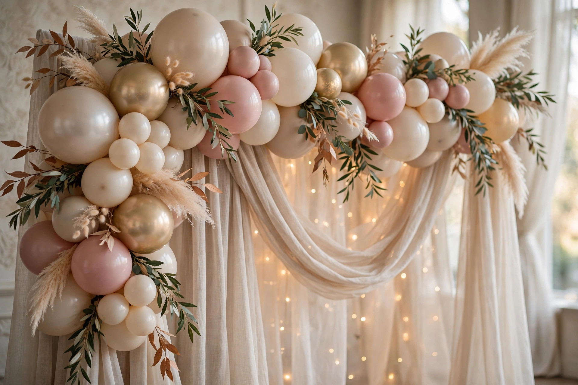 Champagne and blush balloon garland backdrop